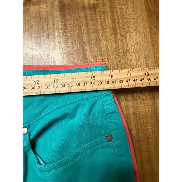 2 Eileen Fisher Pants Cotton blend 5-pocket Jean Style size 8 Aqua And Salmon - Picture 8 of 10